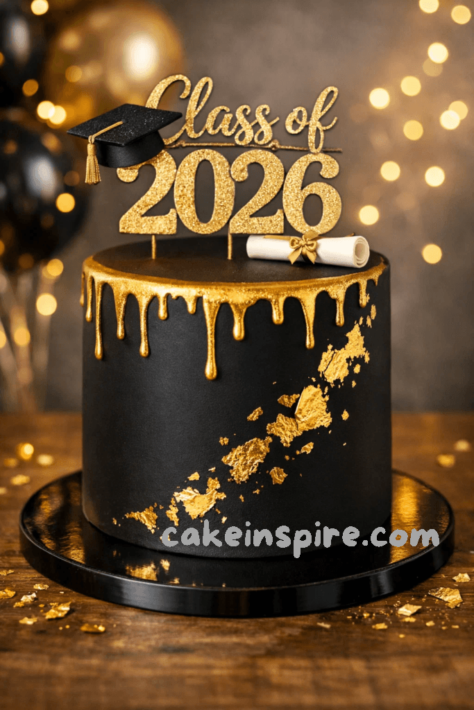 Black and Gold Graduation Cake