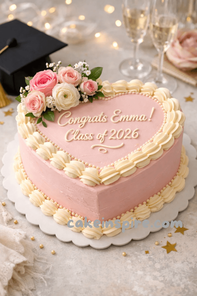 Heart-Shaped Graduation Cake